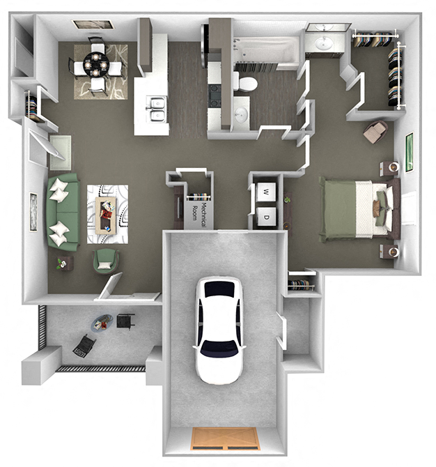 Floor plan for 1 bed, 1 bath, 862 sqft